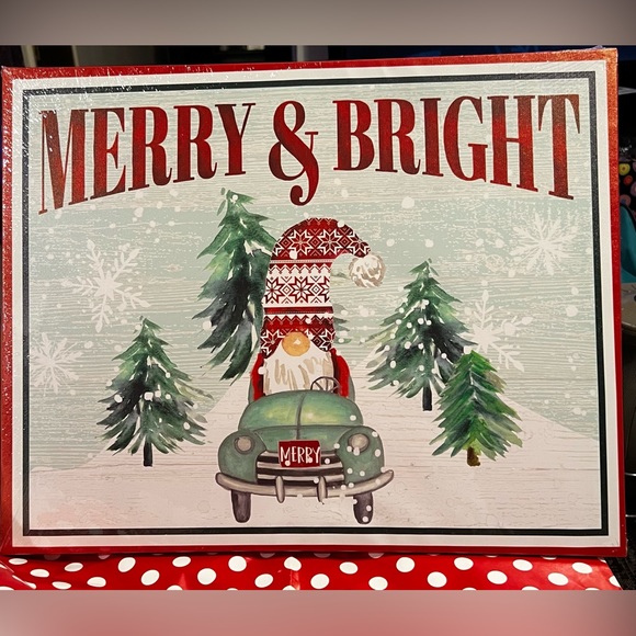 New “Merry & Bright” Gnome Printed Canvas Was Art 16 in x 20 in - Picture 2 of 10